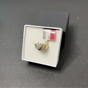 10K Yellow Gold Womens Diamond Round Twist Circle Cluster Ring 1/3 Cttw